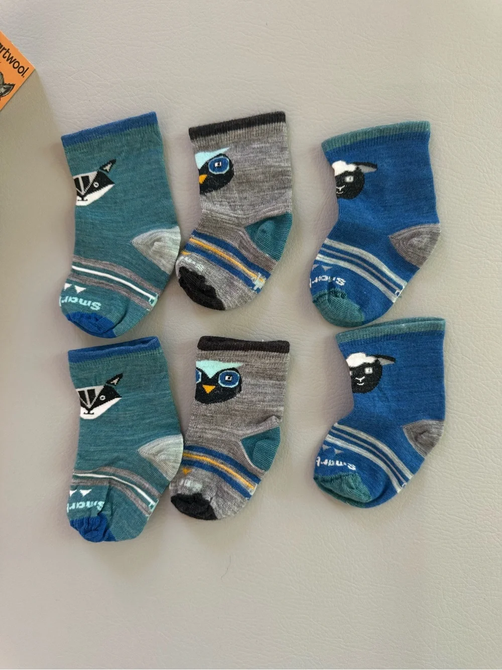 Smartwool Baby Animal Wool Socks 3 Pairs - size 12M -2T 24M - Runs snug - NEW